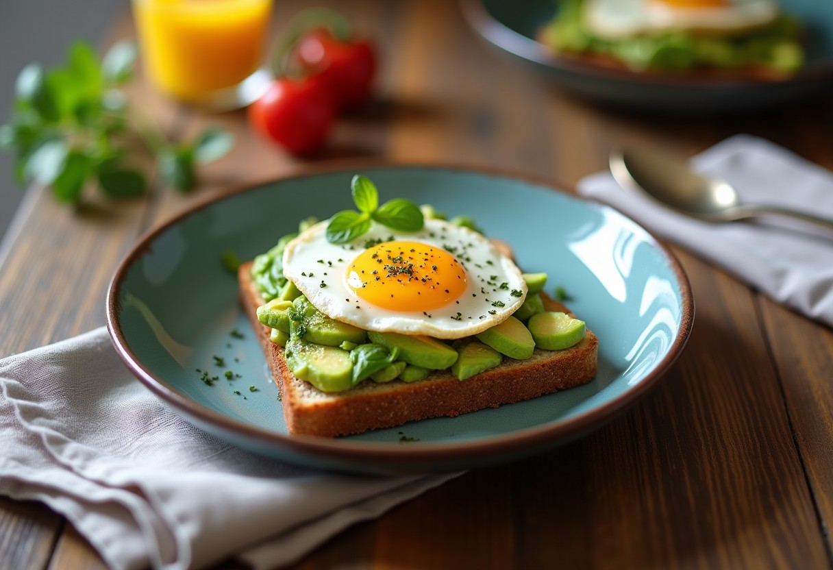 Avocado toast au concombre et œuf au plat