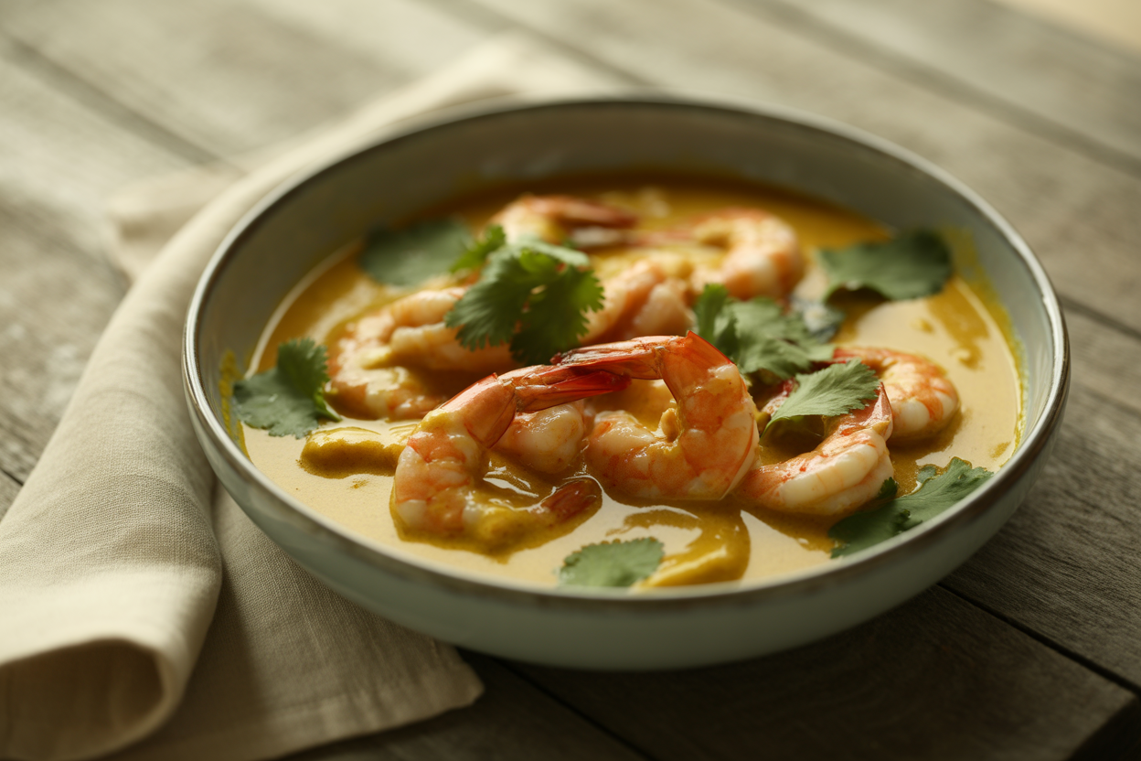 Crevettes au curry et lait de coco