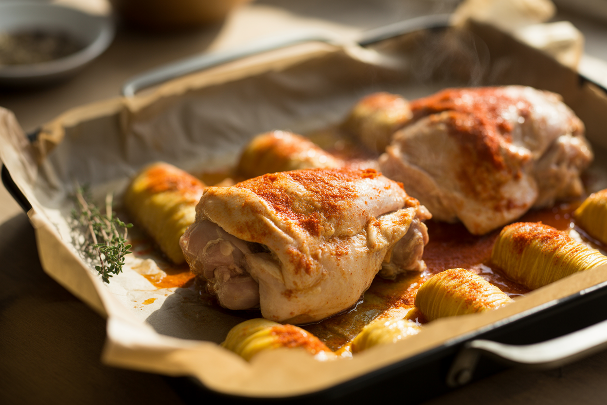 Cuisses de poulet marinées au paprika en papillotes