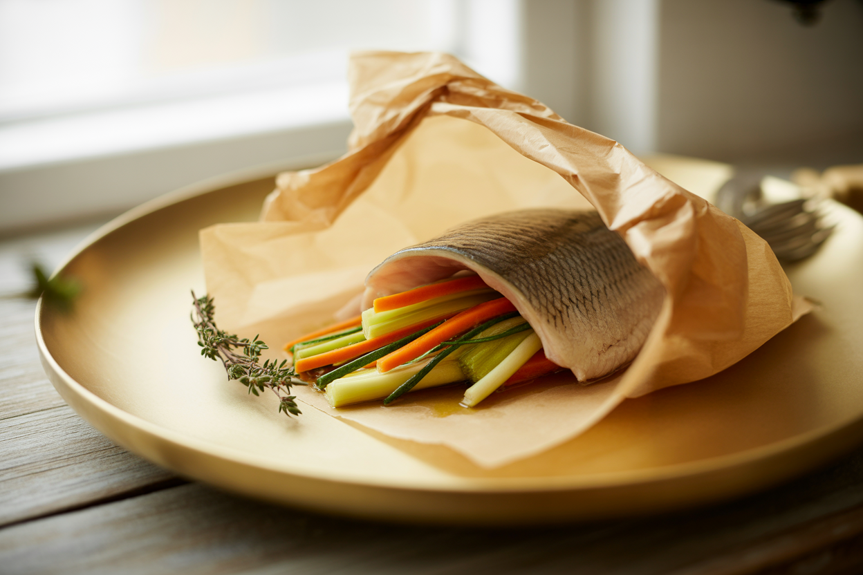 Papillote de dorade et julienne de légumes