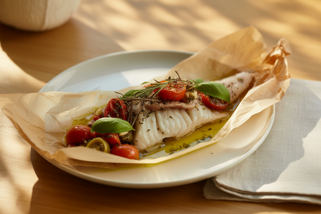 Papillote de merlan à la provençale