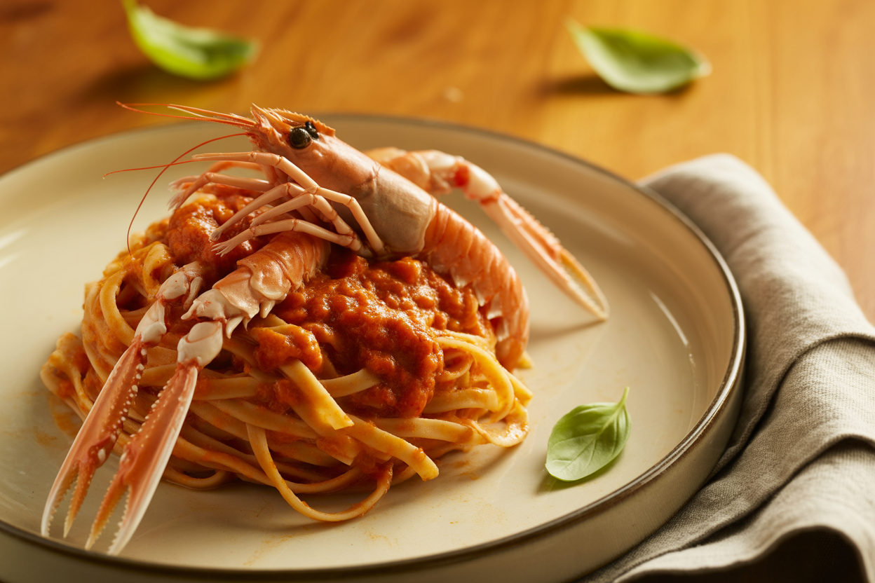 Pâtes aux langoustes et sauce tomate