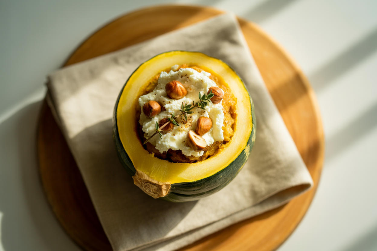 Pâtissons farcis au chèvre et aux noisettes