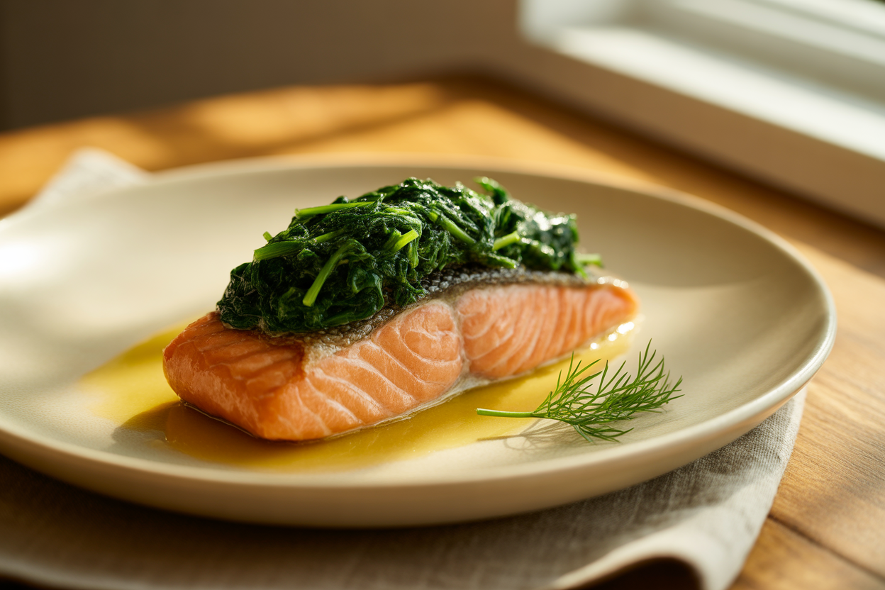 Pavés de saumon aux épinards