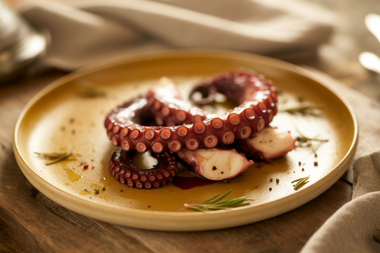 Poulpe grillé au vin rouge