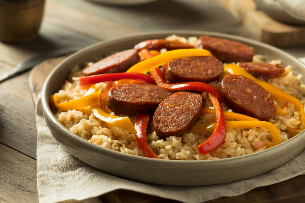 Riz aux merguez et poivrons