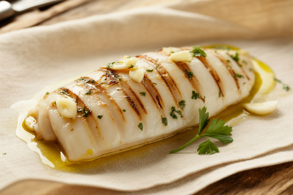 Seiche grillée à l'ail et au persil
