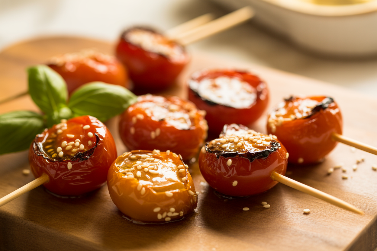 Sucettes de tomates cerises caramélisées au sésame