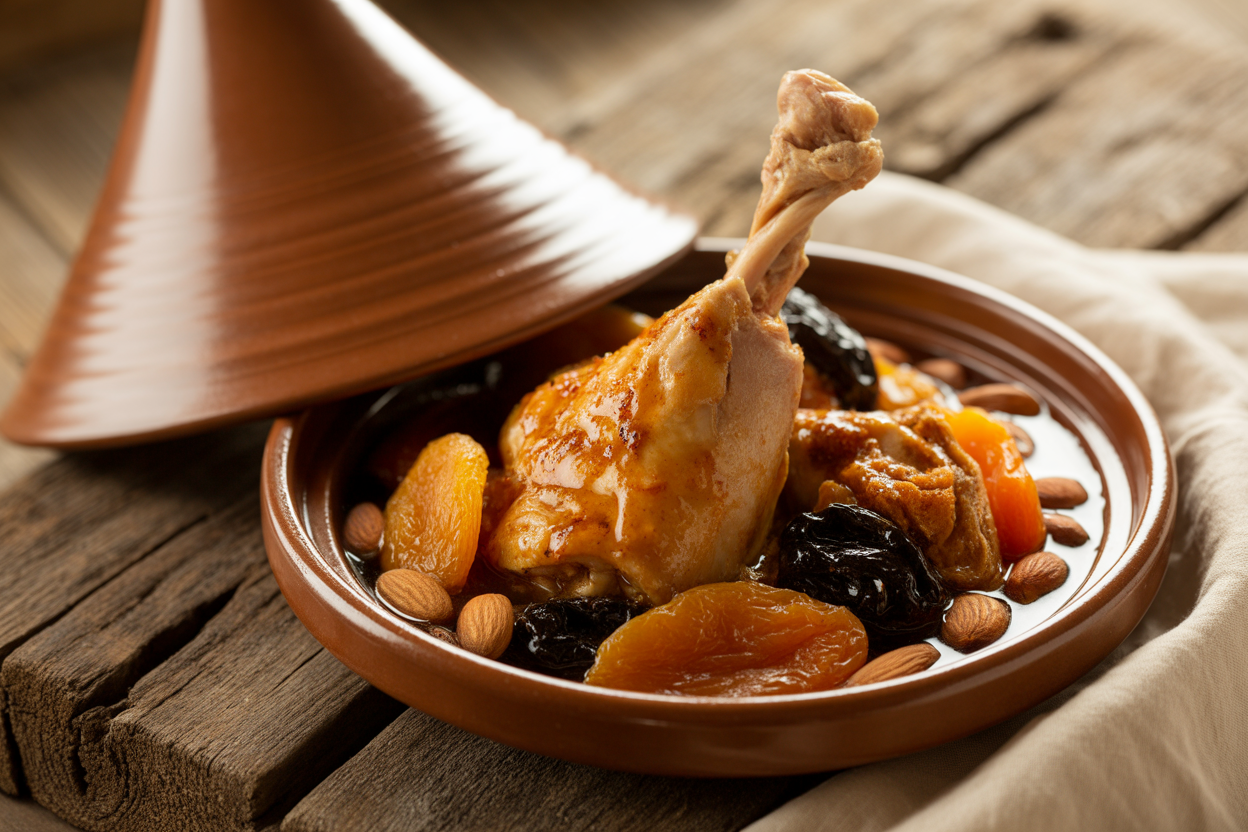 Tajine de poulet aux fruits secs et amandes