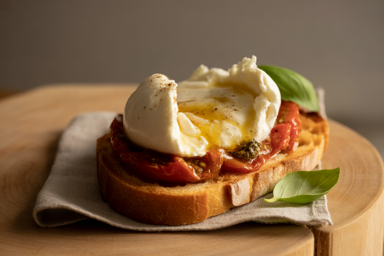 Tartine grillée aux tomates confites et burrata