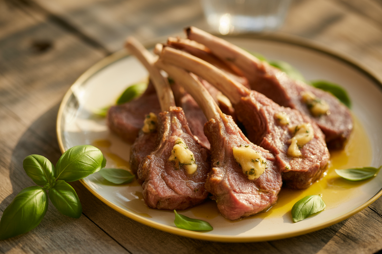 Tranches de gigot grillées au beurre d'ail et basilic